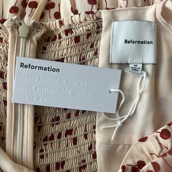 Reformation Davonne Mini Dress in Cherry Pudding Sweetheart Neckline Coquette - Picture 8 of 11